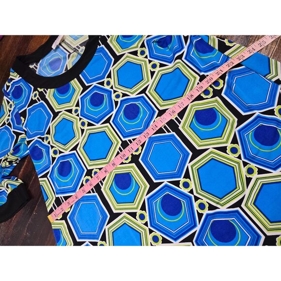 Erica Hannah Neon Blue Mod Print Dress Bell Sleeves Mod - Picture 10 of 13